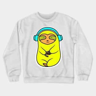 Happy Yellow Sloth With Headphones Crewneck Sweatshirt